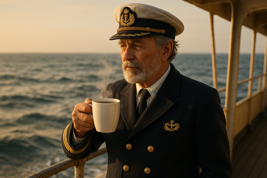 ship capton drinking coffee